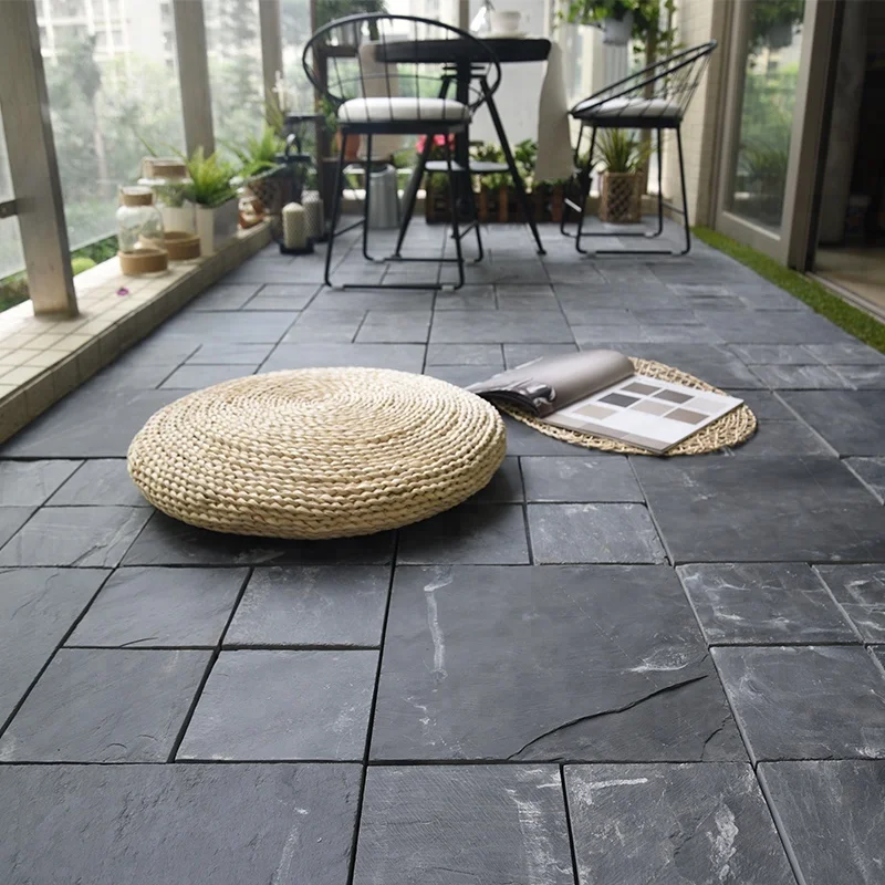 
US standard cheap slate mosaic tile flooring with plastic base for garden decoration 