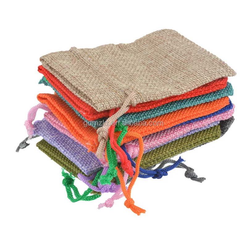 wholesale custom cheap gift packaging hemp fabric drawstring bag for shopping