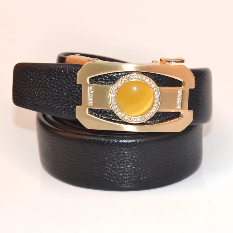 Luxury natural leather belts 3.5cm width high quality easy clip removable turquoise agate stone automatic buckle leather belts