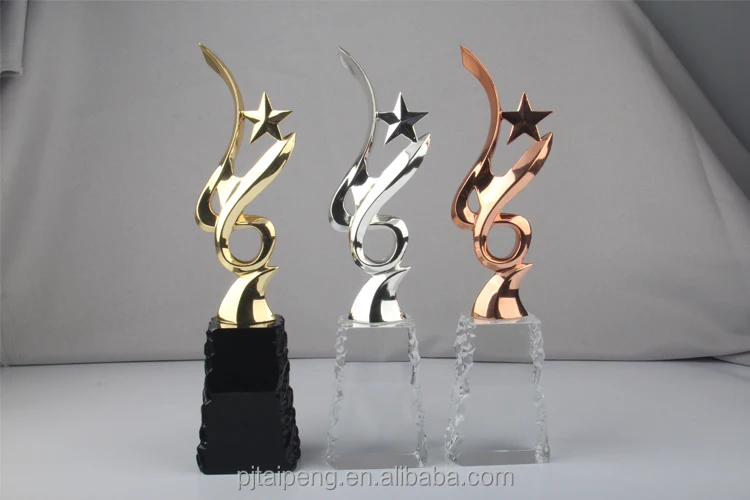 
High quality star shaped crystal and metal medal trophy awards for souvenir with crystal base 