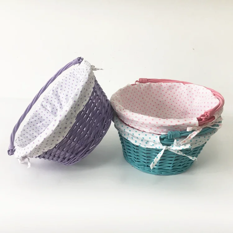 
Round colorful holiday gift basket Easter willow basket with moving handle 
