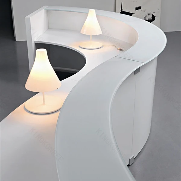 fashion round computer desk white curved reception desk