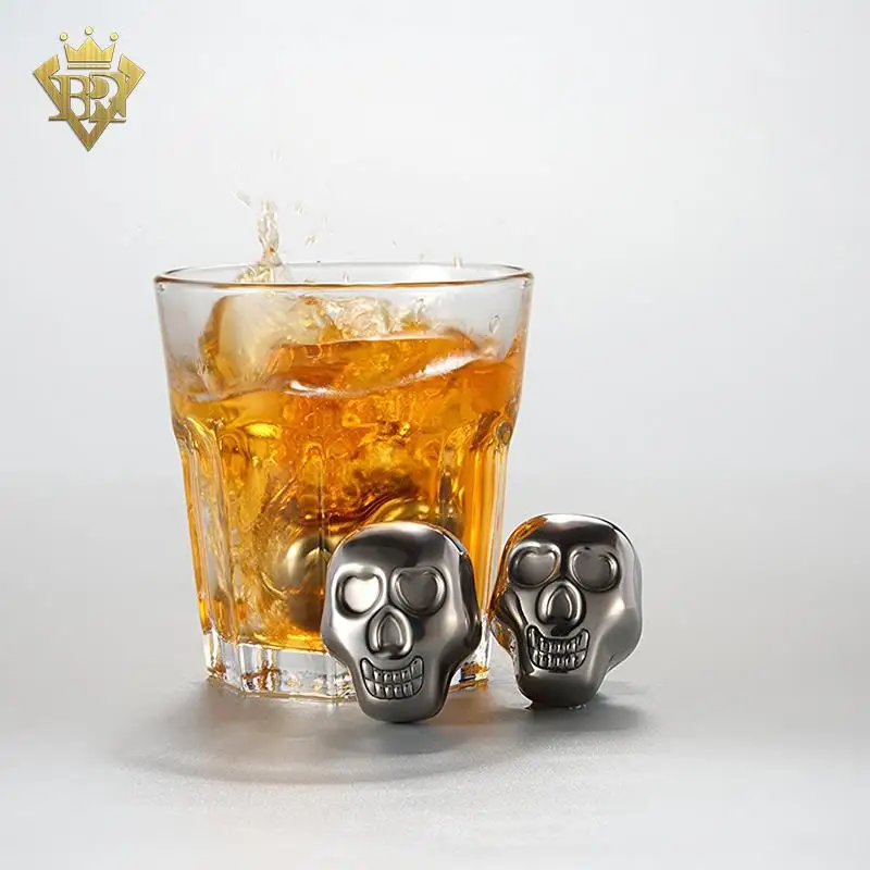 Reusable Cooling Frozen Rocks Stainless Steel Skull Ice Cubes