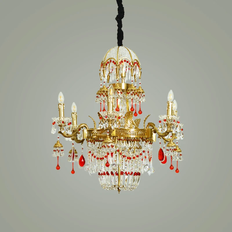 Роскошные итальянские французские красные латунные хрустальные люстры освещение Хрустальная потолочная лампа с античным дизайном проектный светильник настенный