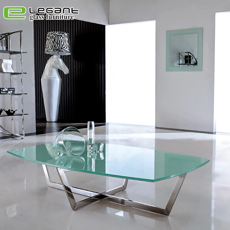 Simple Square Curved Glass Center Table with Mirror