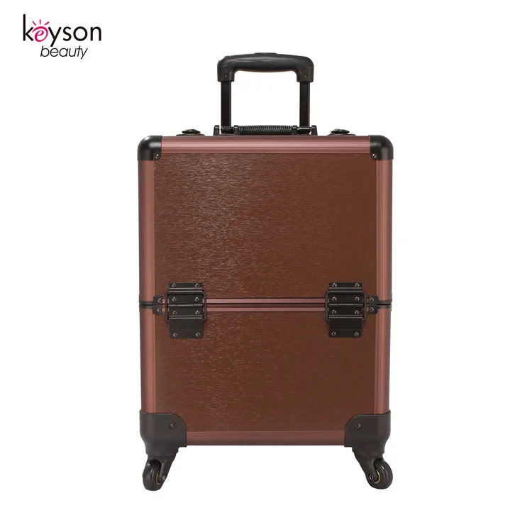 Keyson Aluminum Case with Wheels Cosmetic Bag with 3 Layered Trays Makeup Trolley