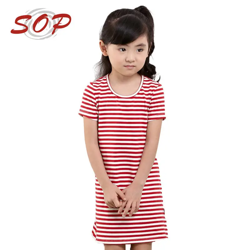 Wholesale Girls Dresses For Summer Season Child Clothes Kids Girl Casual Knitted Striped Frock Fashional Cotton Tshirt Dress