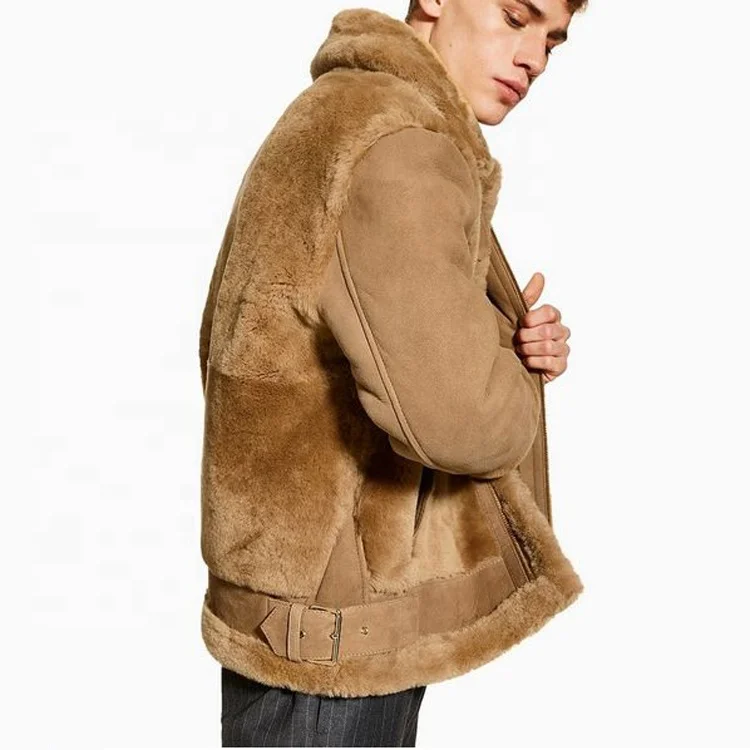 Trending suede faux shearling aviator jacket sheep fleece b3 shearling bomber jacket mens sherpa borg jacket