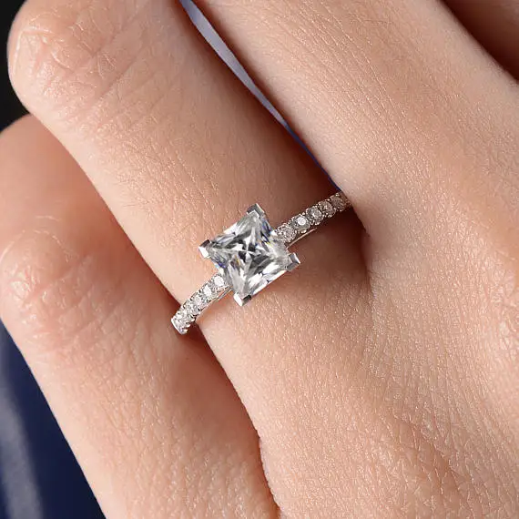 Огранка «Принцесса» муассанит обручальное кольцо в 14k Золотое
