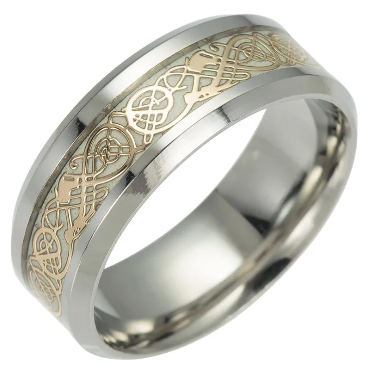 Unisex Finger Ring Dragon Design Luminous Stainless Steel Rings for Party