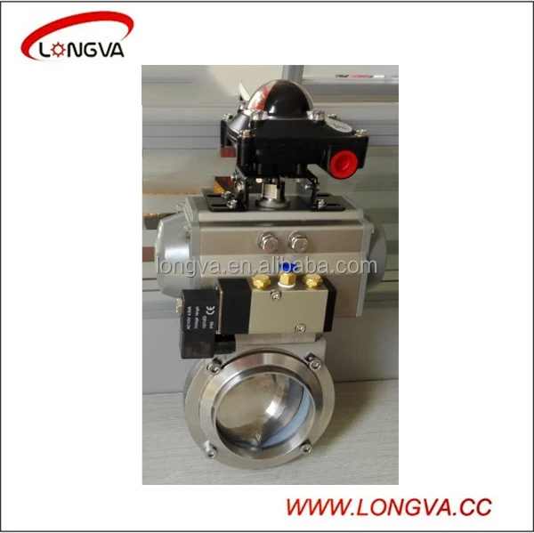 Sanitary Tri Clamped Butterfly Valve Stainless Steel Single Action Pneumatic Actuator Butterfly Valve