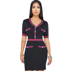 Дешевая Женская Деловая одежда для работы облегающее платье-карандаш с коротким рукавом и V-образным вырезом для офиса
