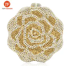 Китайский завод, оптовая продажа, роскошный клатч с кристаллами и стразами, вечерняя сумка, свадебный 3D ажурный кошелек с розами