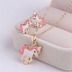 Cute design animal jewelry zinc alloy metal unicorn bee necklace kids