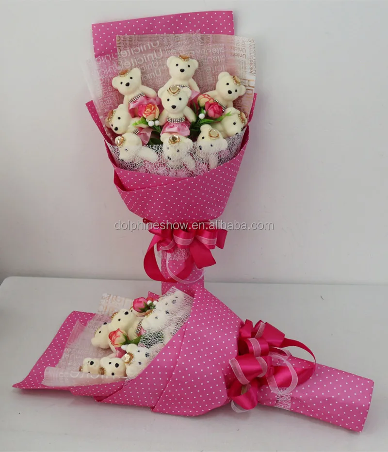 Новый подарок на день матери мягкий плюшевый мишка букет цветов красивый заказ розовый игрушечный День святого