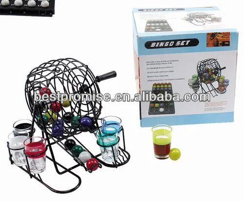 Drinking Bingo Game with 6 Different Color Shot Glasses & Metal Cage