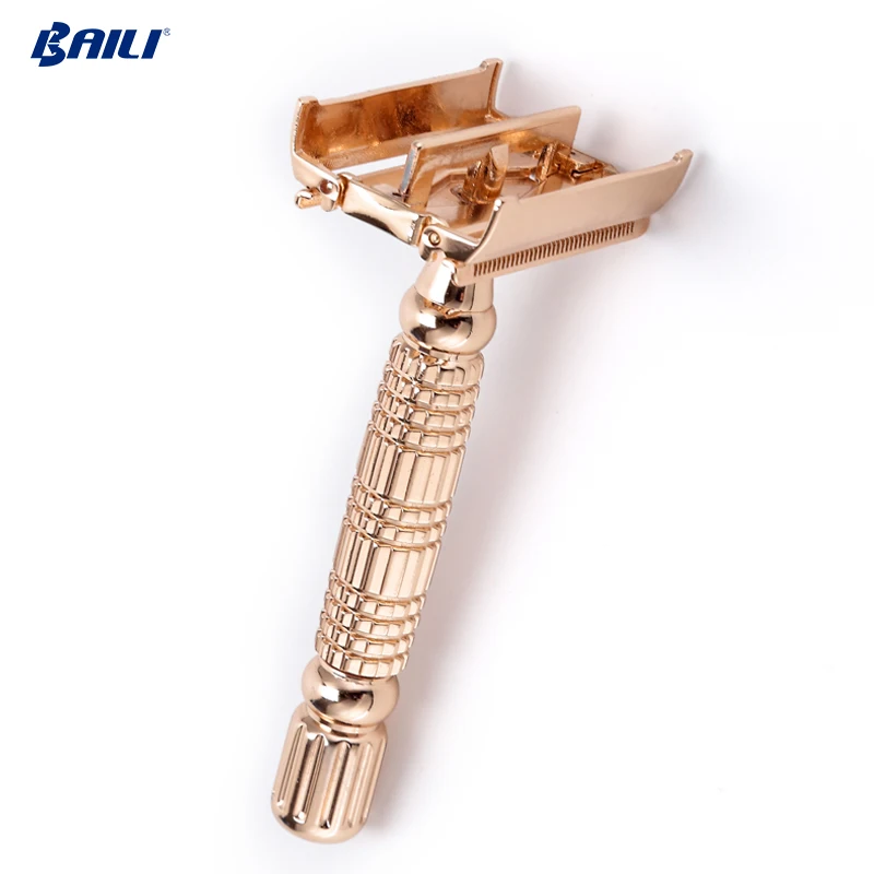 Straight Long handed butterfly double edge safety shaving razor mens beard grooming kit