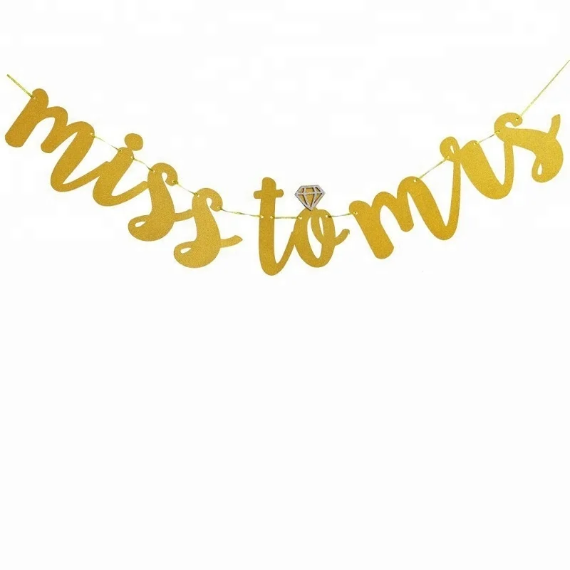 Bridal Shower Bachelorette Party Gold Glitter Miss To Mrs Bunting Garland Banner