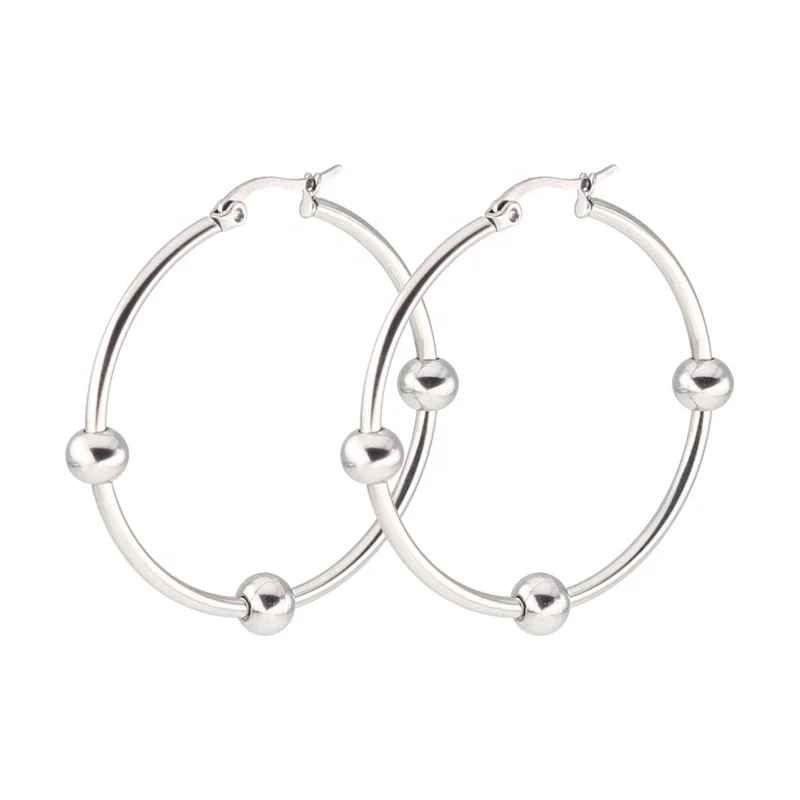 316L Stainless Steel fashion  Round big Ball Beads Hoop Earrings Mixed Colors handmade jewelry set