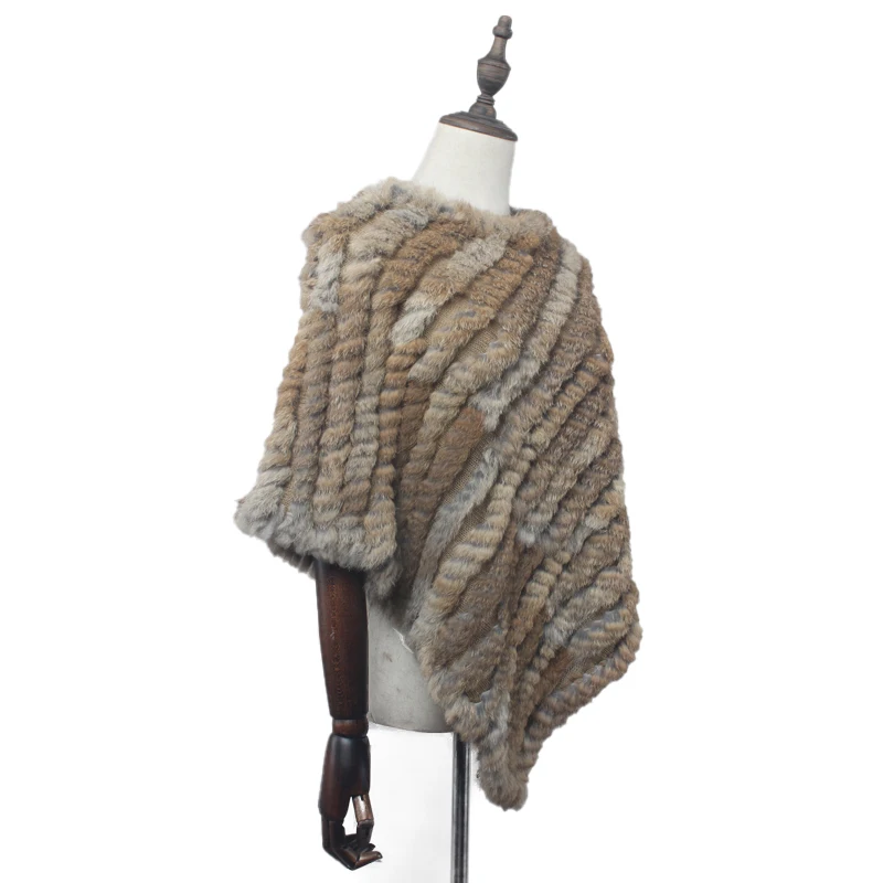 
Real Rabbit Fur Poncho Women Fashion Style Knitted Shawl Ladies Natural Fur Cape 