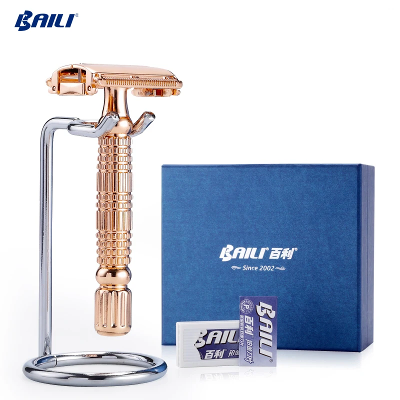 Rose Gold Butterfly Razor Double Edge Safety Blade Shaving Baili Shave Razors for men