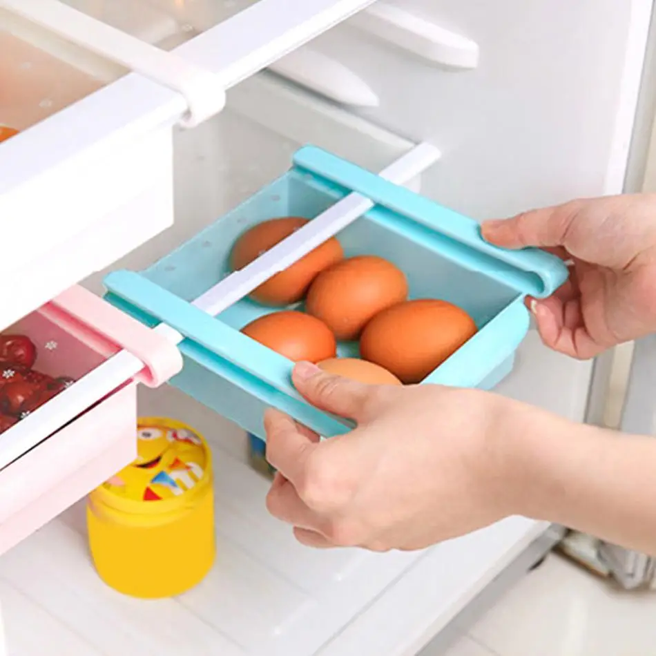
Useful Refrigerator Storage Box Slide Fridge Freezer Space Saver Organizer Storage Rack Shelf Holder Kitchen Accessories 
