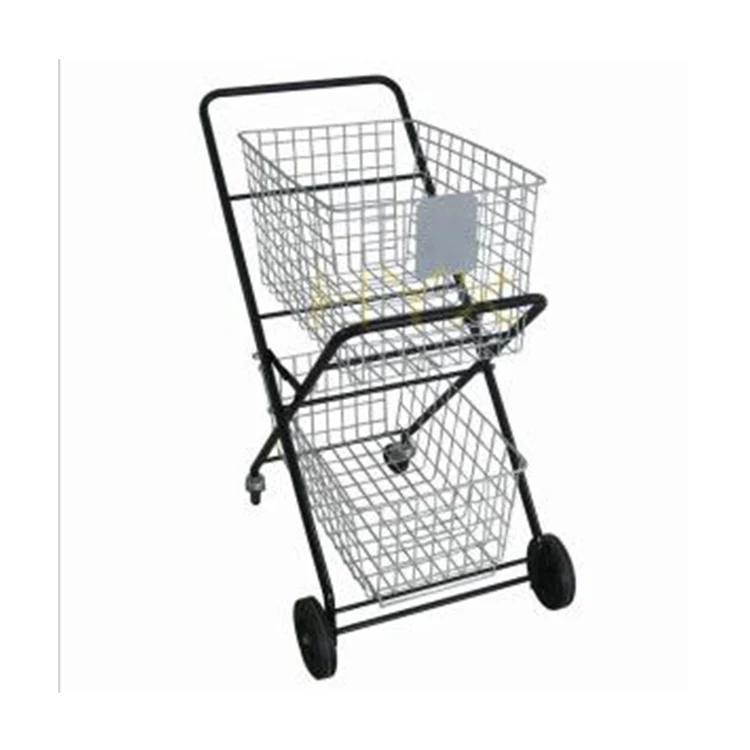 2 pcs basket metal folding sports ball grocery 4 wheel hand cart