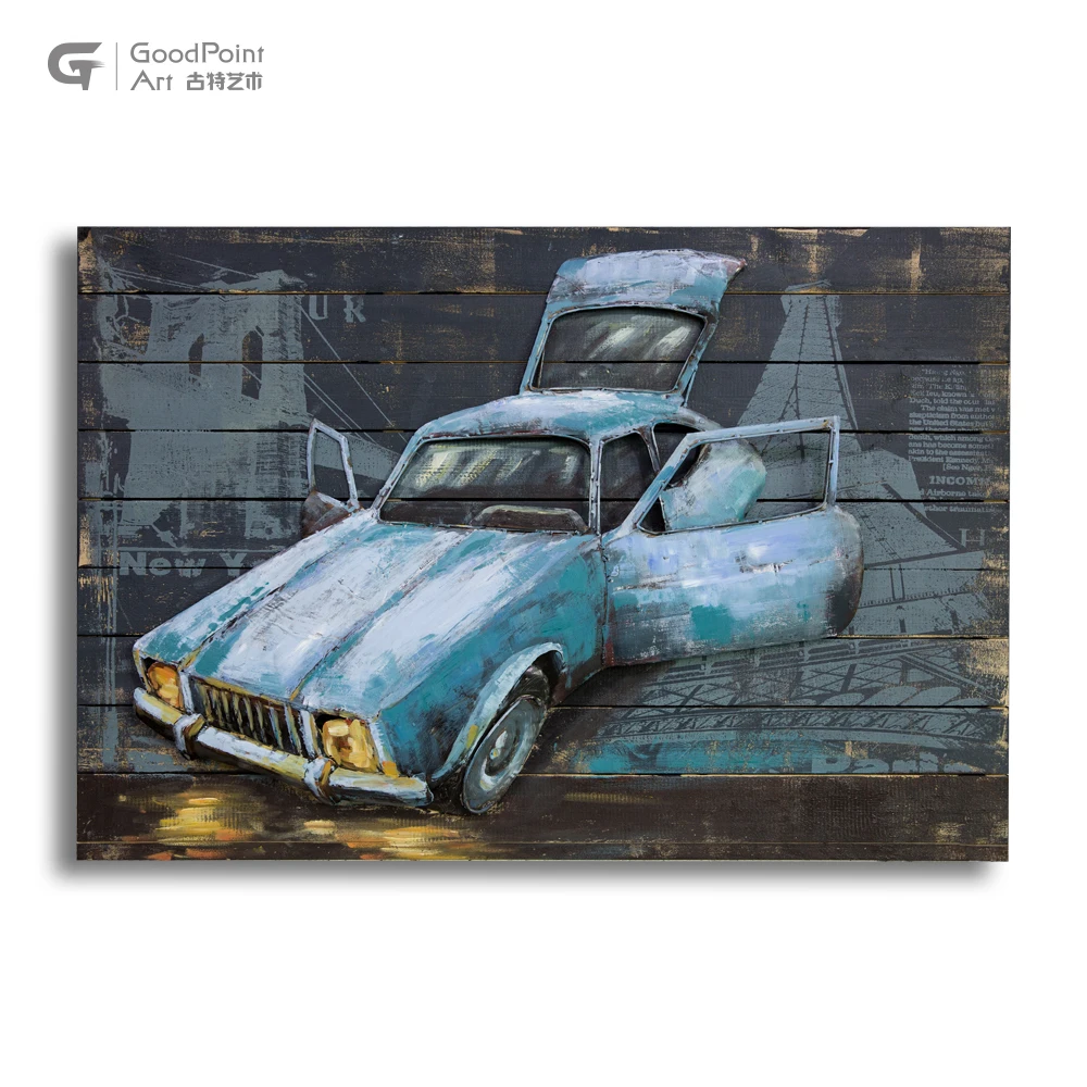 
Eco-friendly homeware 3d shadow box wall art painting new rustic metal car art 