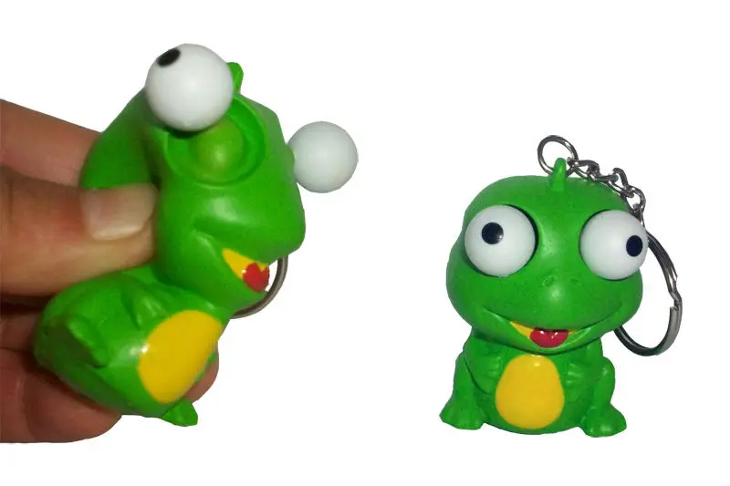Green eye popper frog shaped keychain, Children toy popular 3d soft pvc keychains