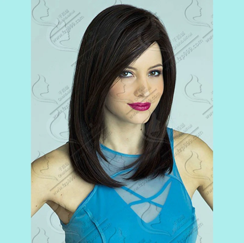 
Wholesale long straight dark brown hair synthetic wigs and mixed light brown naturl wave hair for women 