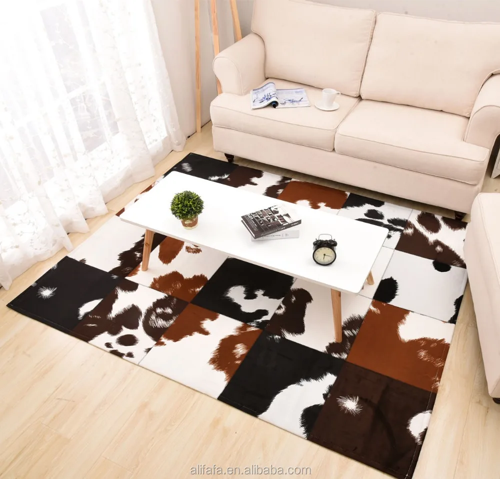Fake Leather Cowhide Animal Skin Patchwork Area Carpet and Rug