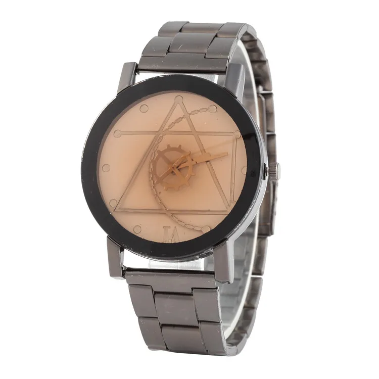 
Korean Gear Pair Watch Diamond Mirror Geometric Designs Steel Belt Quartz Watch couple Watch for Men and Women 