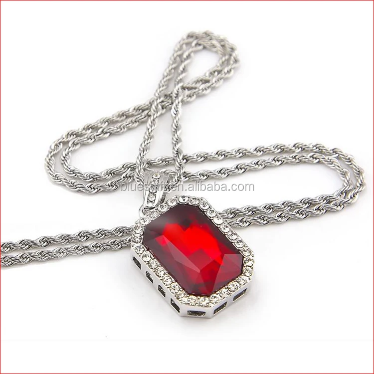 Silver color Bling Iced Out Stone CZ Hip Hop Pendants Necklaces Charm Rapper Rhinestone Jewelry Gifts Chains