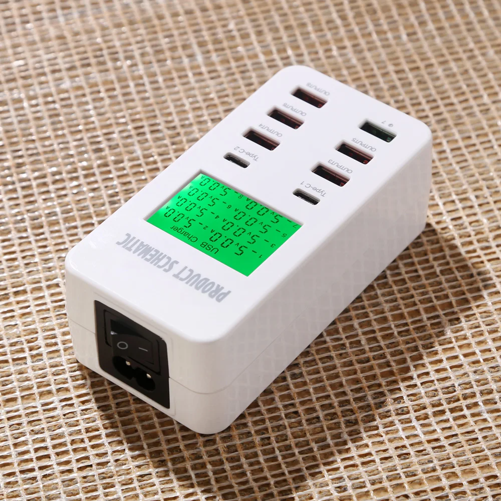 Potable Multi Port Fast charger Intelligent 6 USB+2 type-c USB Charger