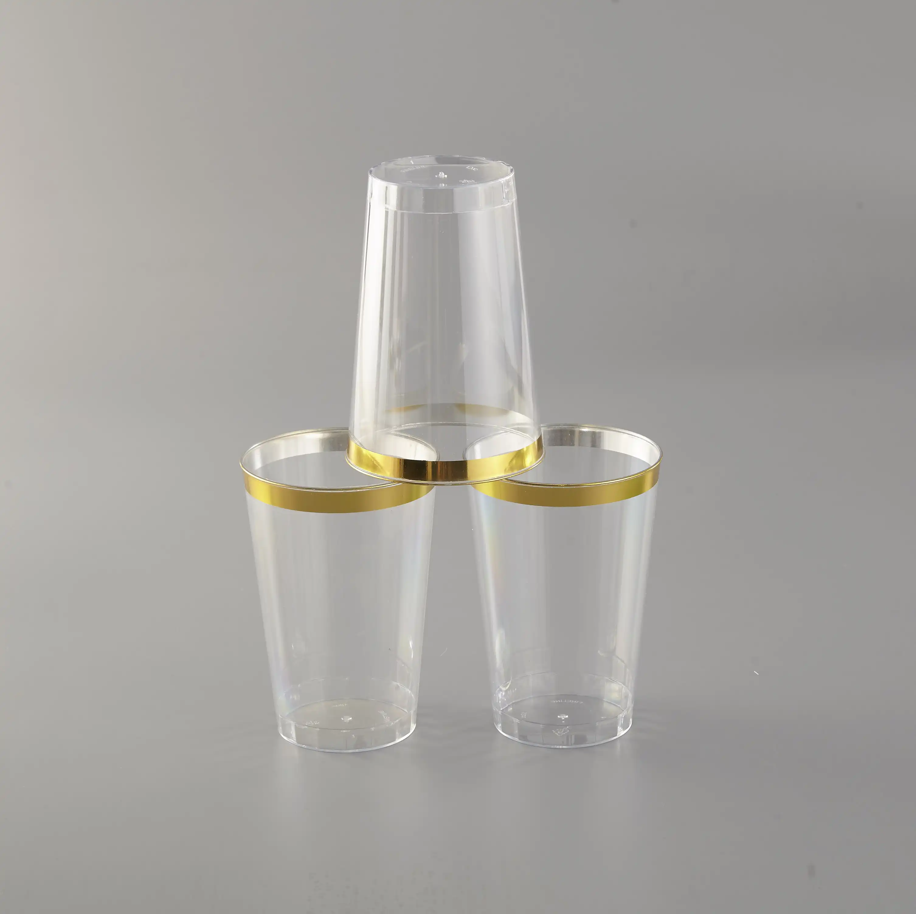 100 Gold Plastic Cups 12 Oz Clear Plastic Tumblers Gold Rimmed Fancy Disposable Wedding Cups Elegant Party Cups
