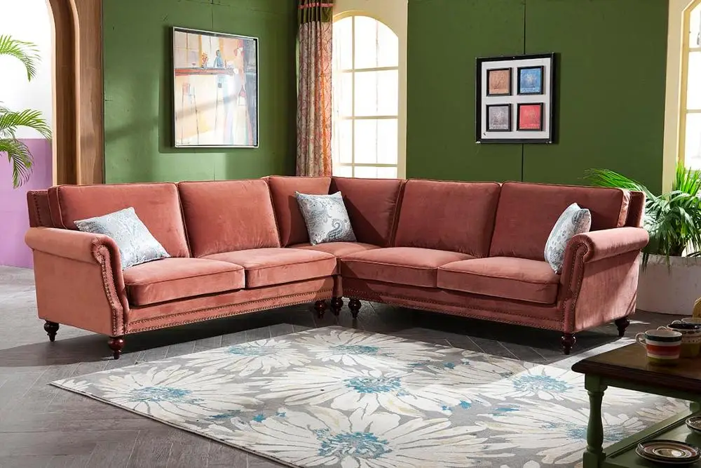 American style sectional sofa set design red colors