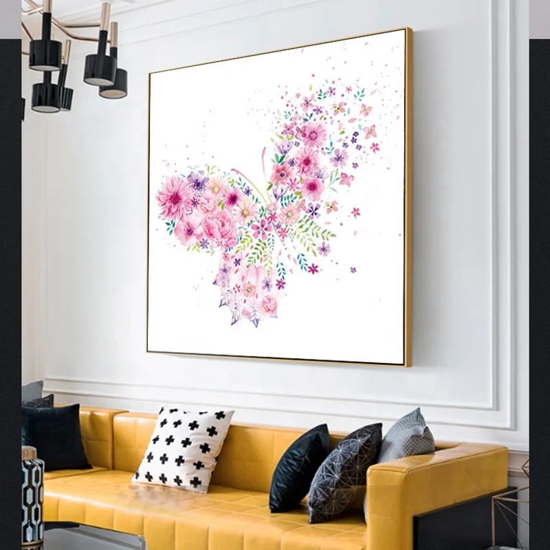 Watercolor Flowers Butterfly Wall Art Framed Canvas Prints Painting