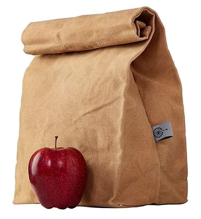 
Waxed Canvas Cotton Lunch Bags Brown Paper Bag Styled Classic Updated Reusable and Washable, Worthbuy Lunch Box for Men & Women 