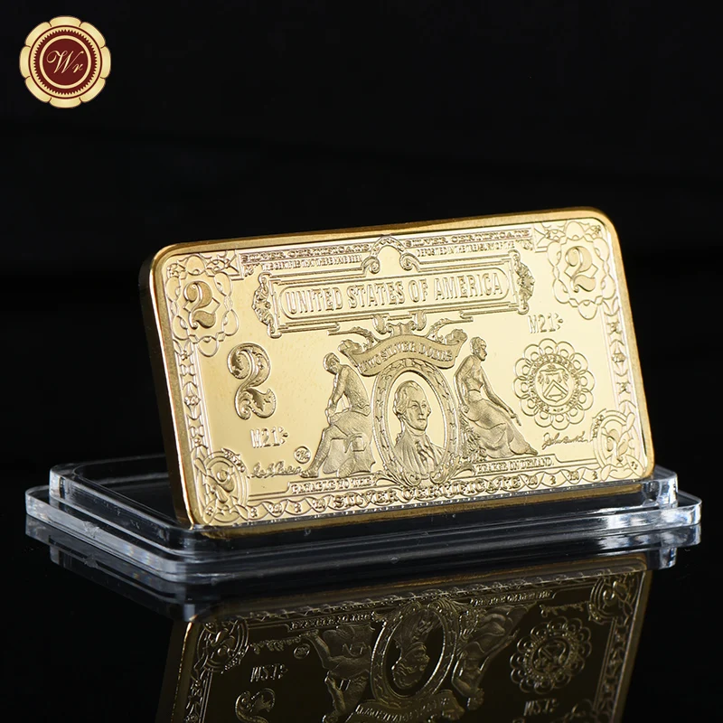 Wr best selling 999.9 gold plated coin collection gifts 24k gold bar usd 2 dollar bill