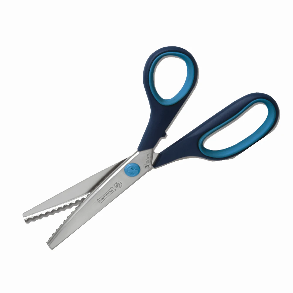 1865-3 Mundial 8.5 inch 21.6cm pinking scissors with red and black in the rubber abs handle