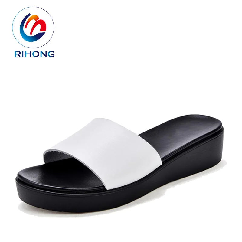 2021 Guangzhou slip on female size mix color custom genuine PU wedge ladies platform slide sandals