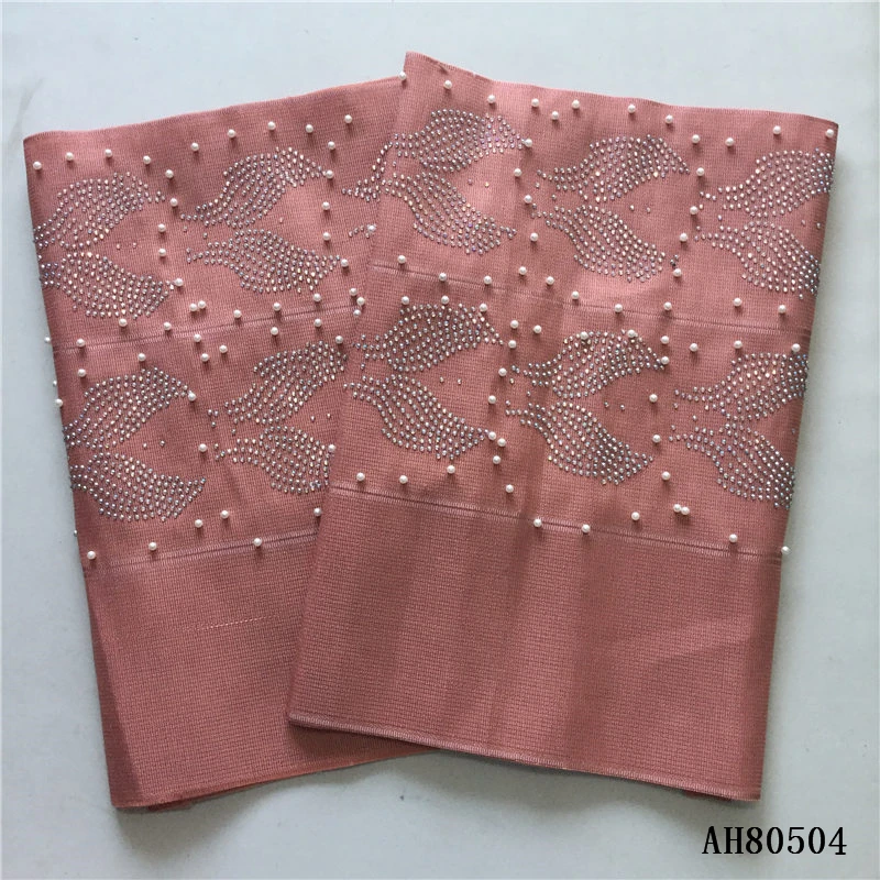 AH80504Best selling fashion nigerian aso oke headtie with beads and stones elegant peach aso oke warp