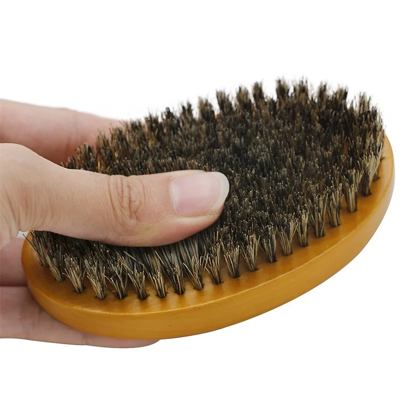 100% Wild Boar Hair Bristle Hair Brush Custom Beard Brush Wholesale Curved Wood Wave Brushes For Men Shaving Grooming