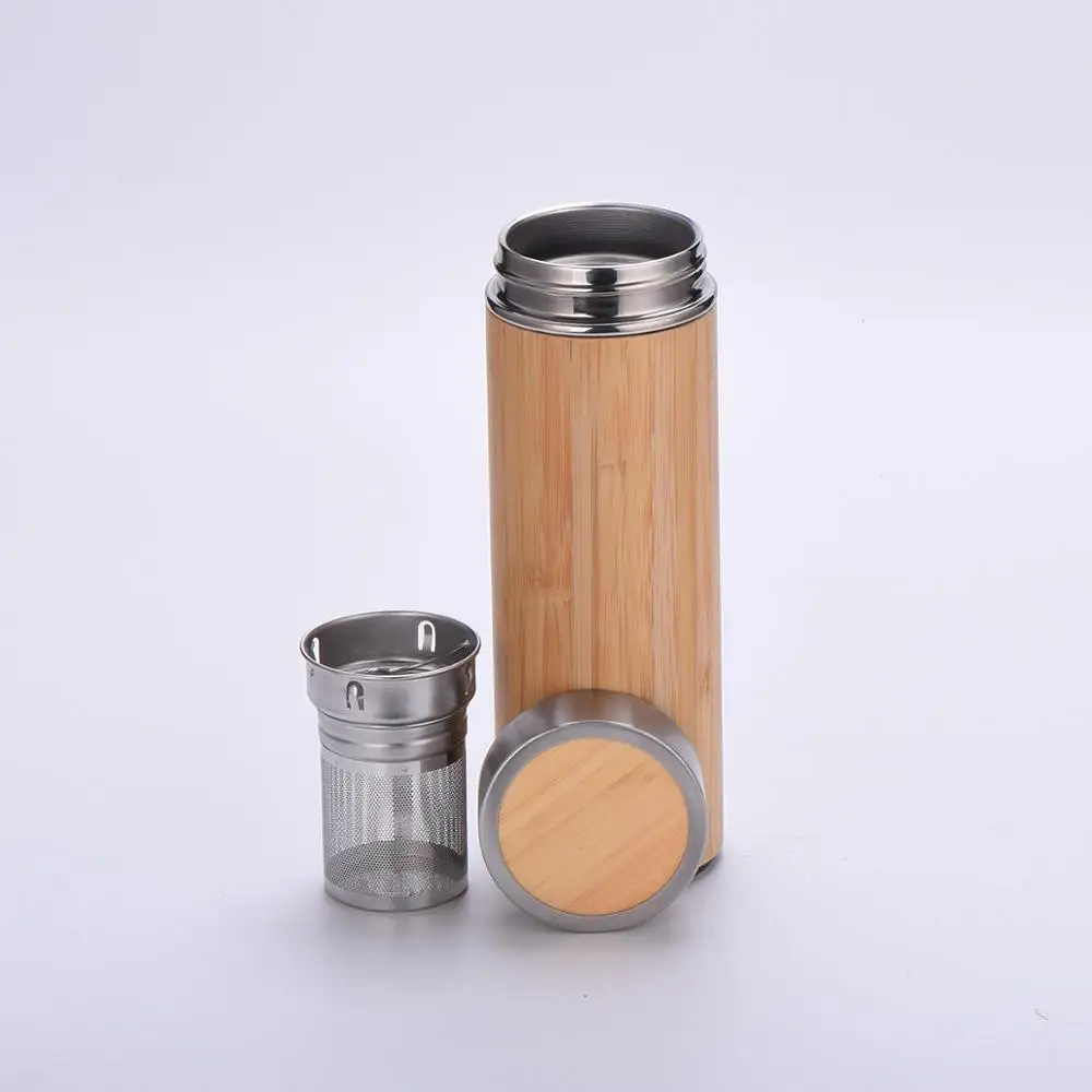WB Steel Eco Friendly Bamboo Water Bottle Biodegradable Bamboo Drink Tea Infuser Coffee Water Bottle BPA Free Wholesale