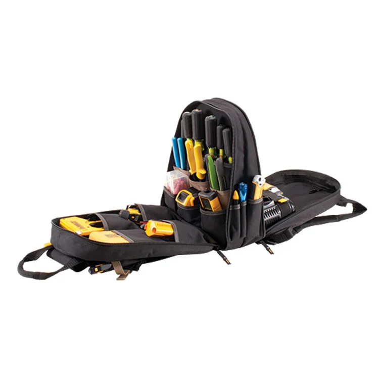 Free Tax Bags Factory In Myanmar 44 Pocket Hard Bottom Networking Tool Bag Electric with Padded Shoulder Straps