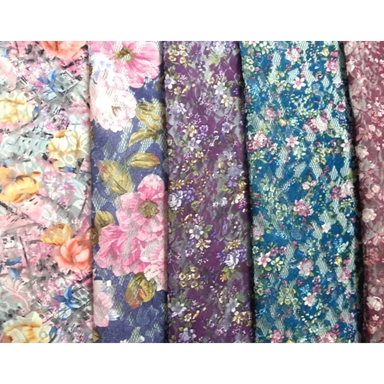 58/60' Stocklot Polyester Print Woven Raschel Lace Fabric