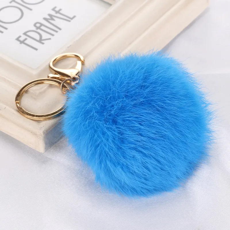 15 colors 8CM Genuine Leather Rabbit fur ball plush key chains car key ...