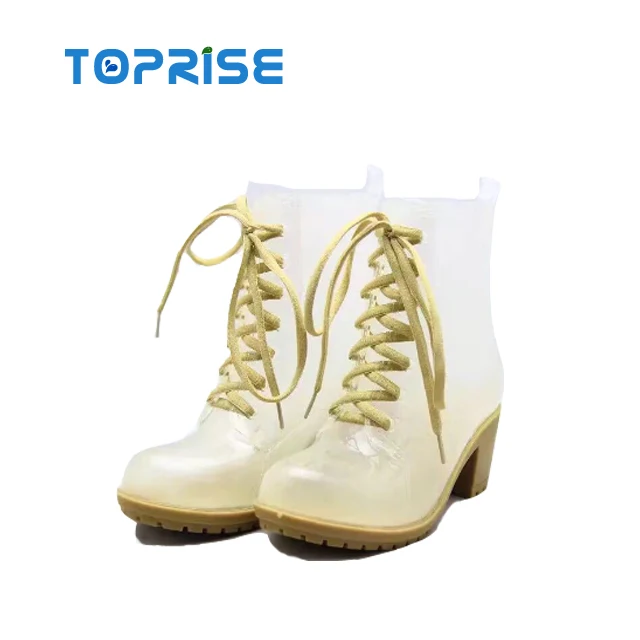 Wholesale Ladies Women Wedge Crystal PVC Plastic Heeled Jelly Rain Shoes