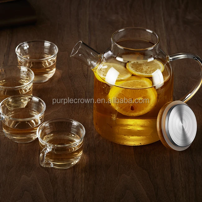 Wholesale accept customized  1000ml Bamboo lid high borosilicate glass loose leaf tea pot with infuser
