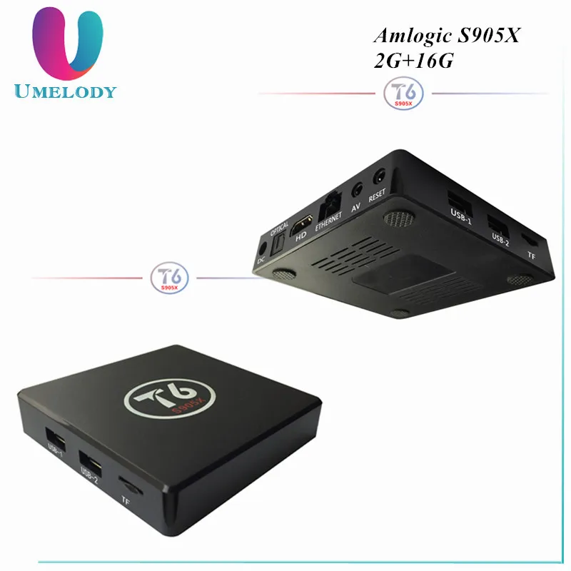 Umelody factory price T6 S905X TV Box mp4 download hindi video songs 2GB 16GB Android 7.1 Smart TV Box conax satellite receiver